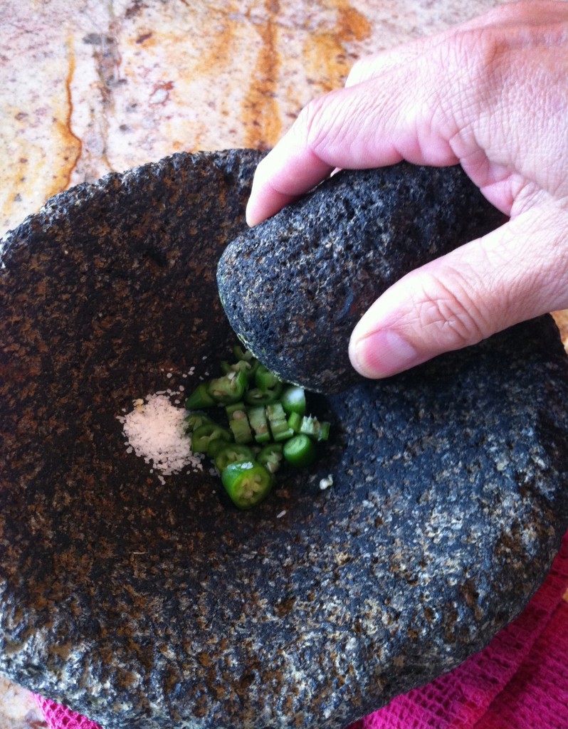 Traditional Mexican Salsa starts with Serrano chile and salt