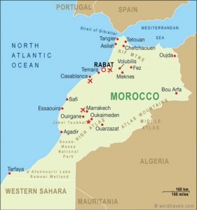 Map of Morroco and the Mediterranean Sea