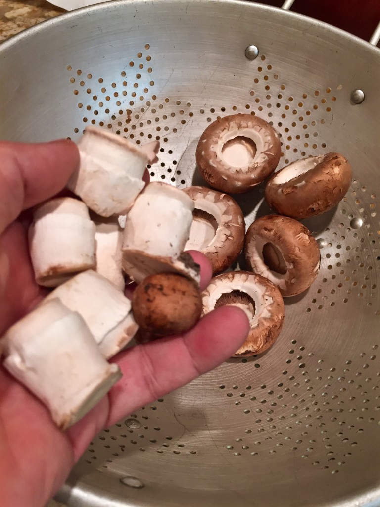 Crimini Mushrooms prepped for Pecan Stuffed Mushrooms