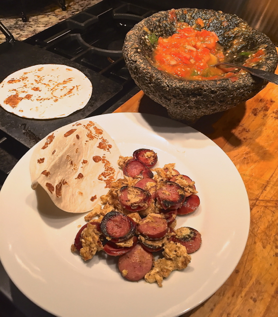 Country Sausage and Egg Breakfast Taco with Chile Serrano Salsa