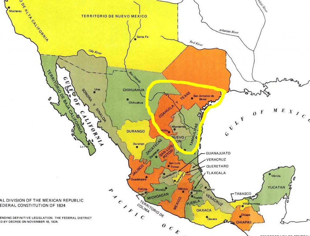 Map of Mexico, 1824 Showing the State of Coahuila y Texas