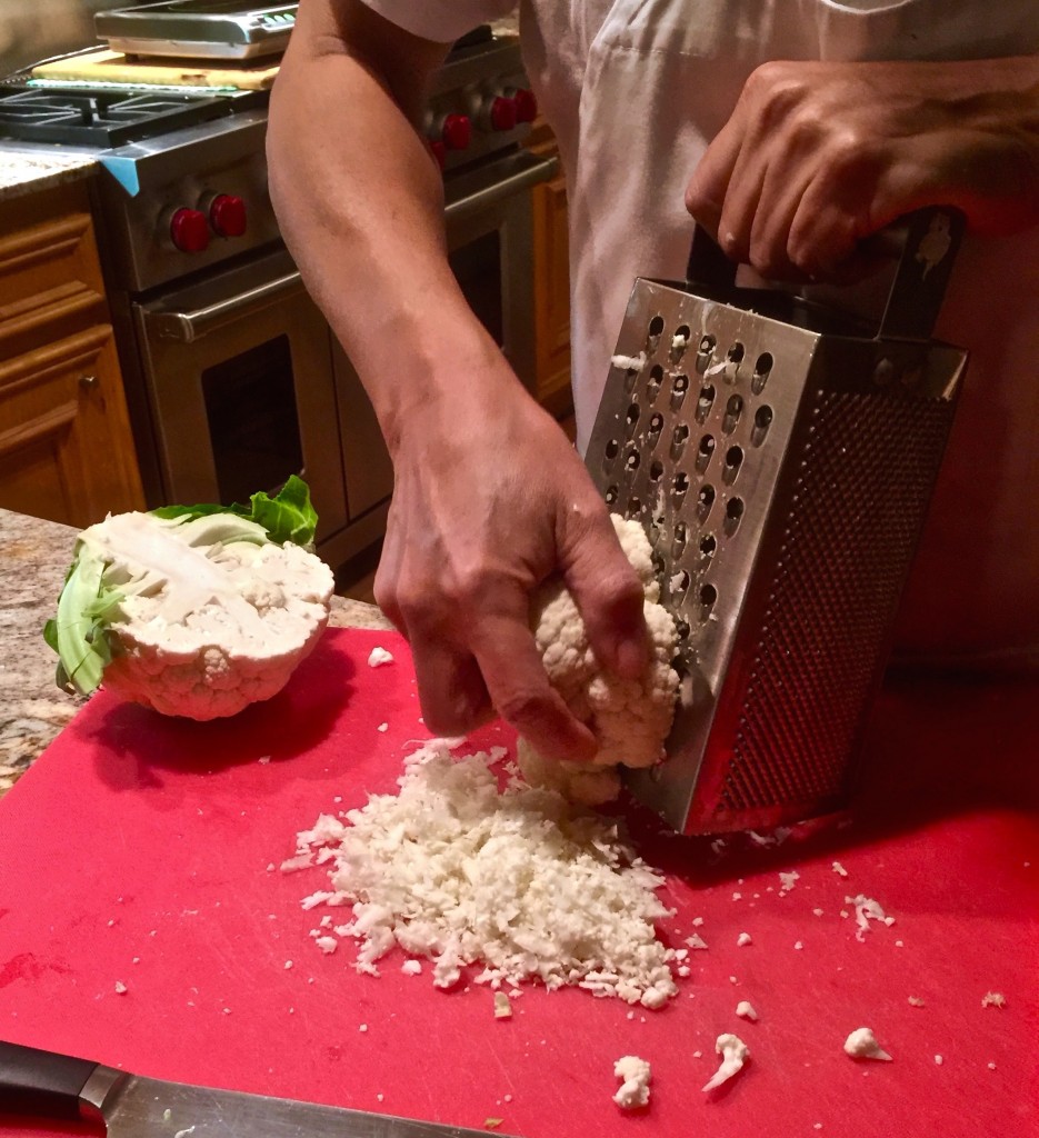Riced Cauliflower, Arroz de Coliflor is made by grating cauliflower 