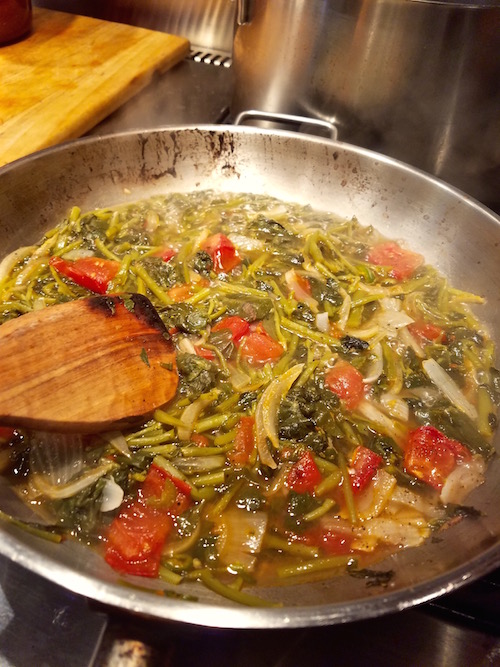 Verdolaga, purslane cooked with tomato, onion and green chile serrano.