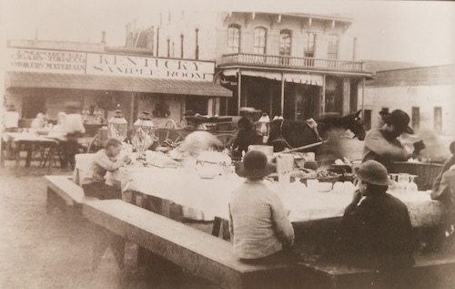 Texas Mexican food served in outside diners in downtown San Antonio, 1800s