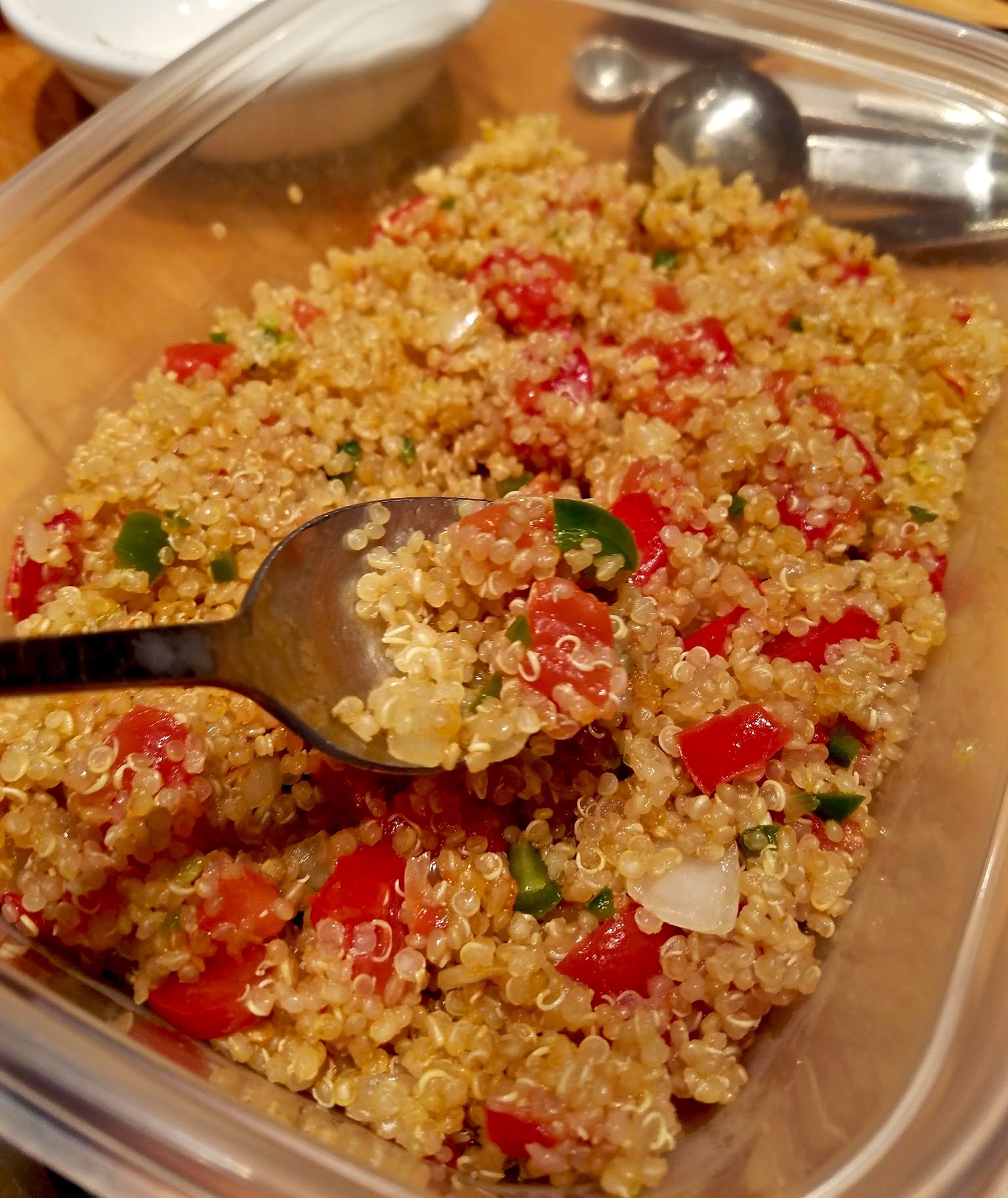 Quinoa with Serrano chile and red bell pepper for stuffed Acorn Squash