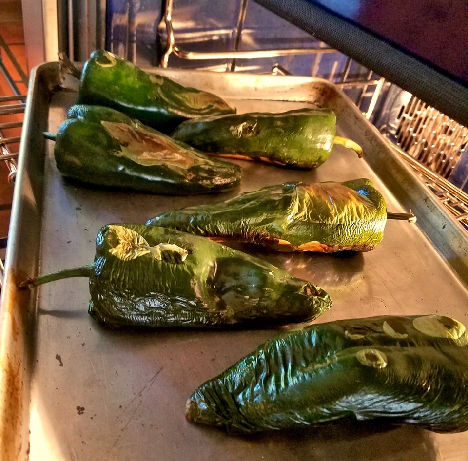 For Mexican Queso, roast Poblano chiles under a broiler