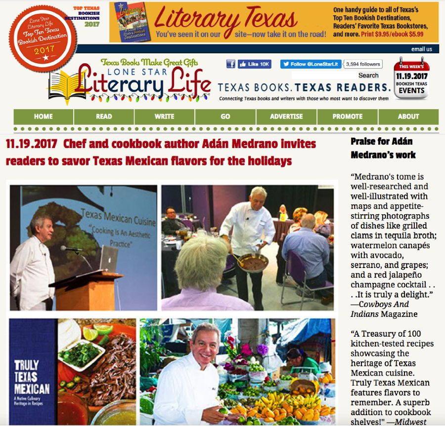 The "must read" online magazine, "Lone Star Literary Life" featured this interview about my approach to cooking Texas Mexican food